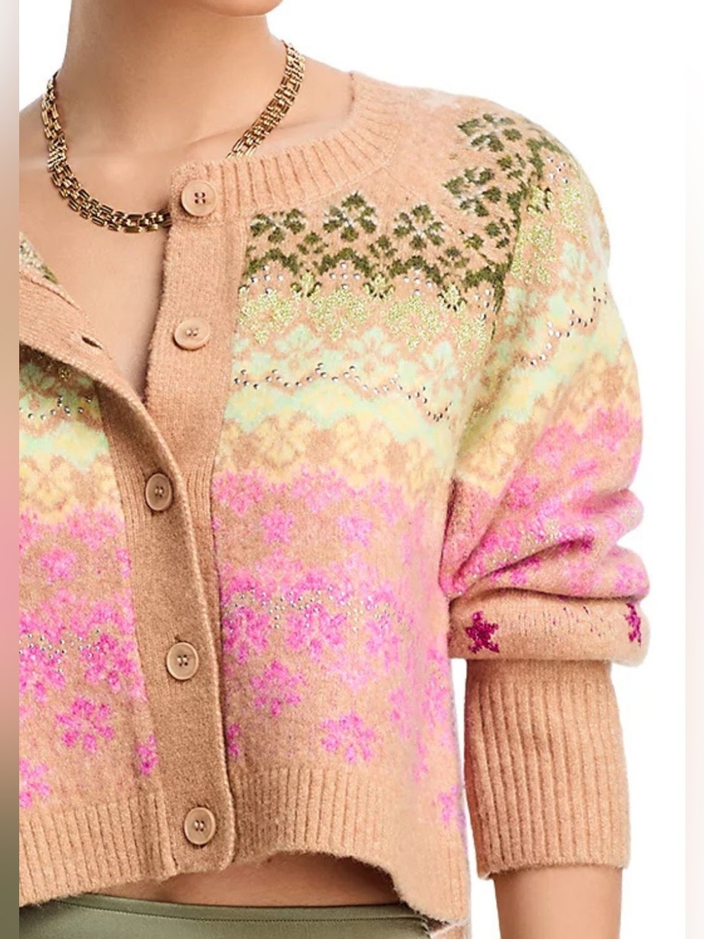 NWT Cinq a Sept Timeless Modern Glamour Fair Isle Subtle Studded Sweater